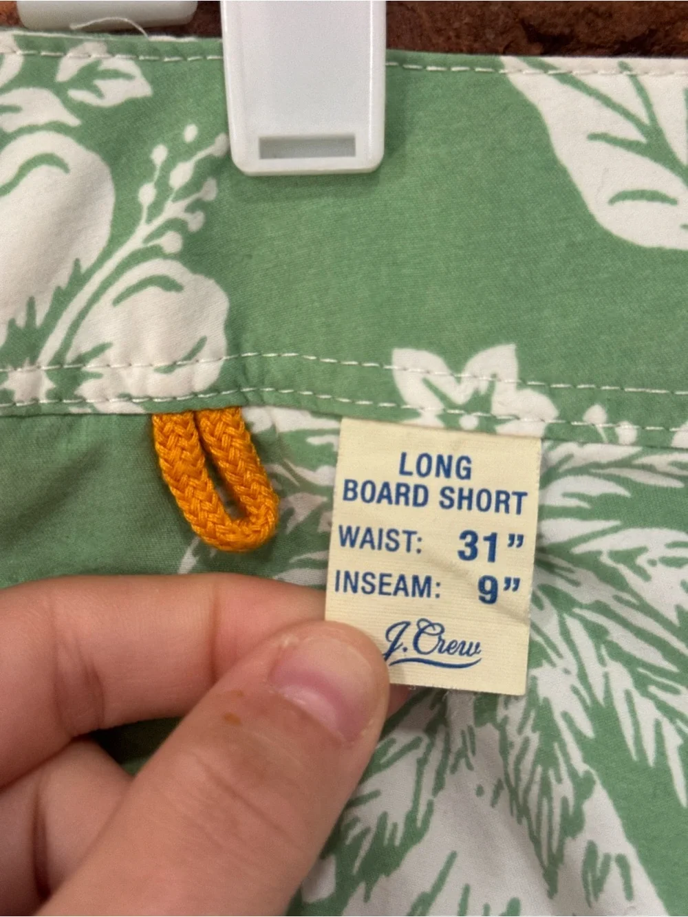 J. Crew Men’s Green Floral Swim Shorts with Orange Drawstring